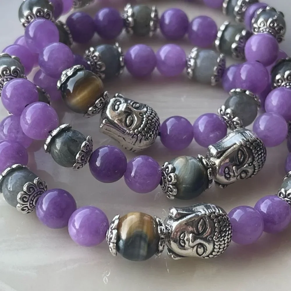 Dream tiger eye Buddha head labradorite kunzite ONE NEW stretch bracelet hand cr - Picture 9 of 11